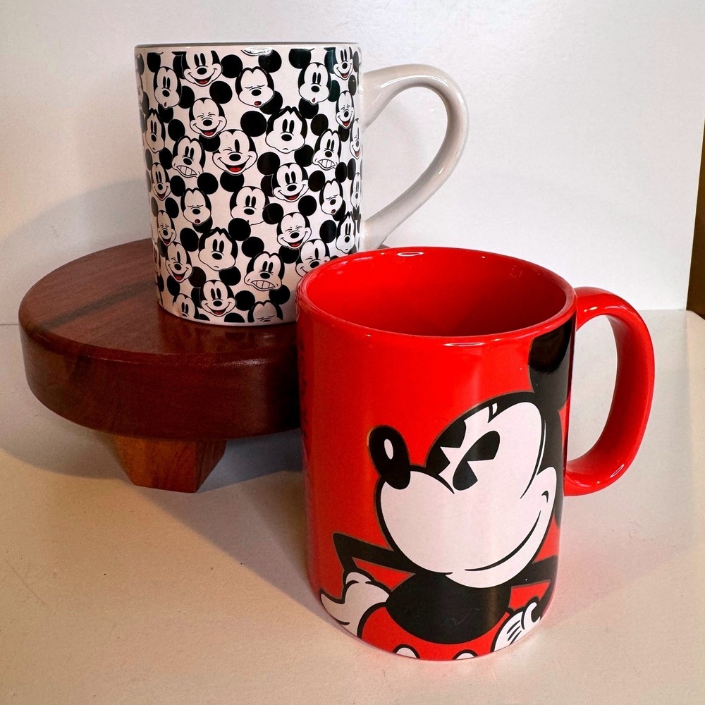 Disney Mickey Mouse Coffee Mug Set Red Mug Black White Pattern Mug Set of 2